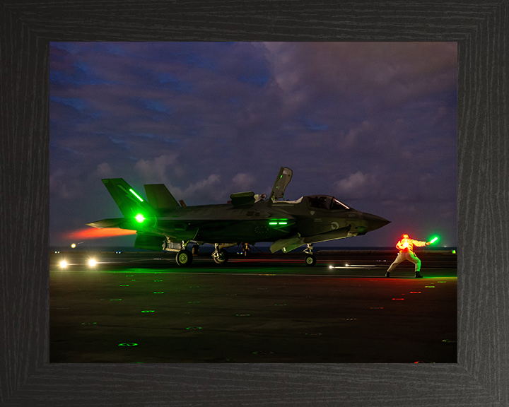 F-35B Lighting jet night takeoff 2025 Photo Print - Royal Navy Aircraft Hampshire Prints 10 x 8 Black Frame No