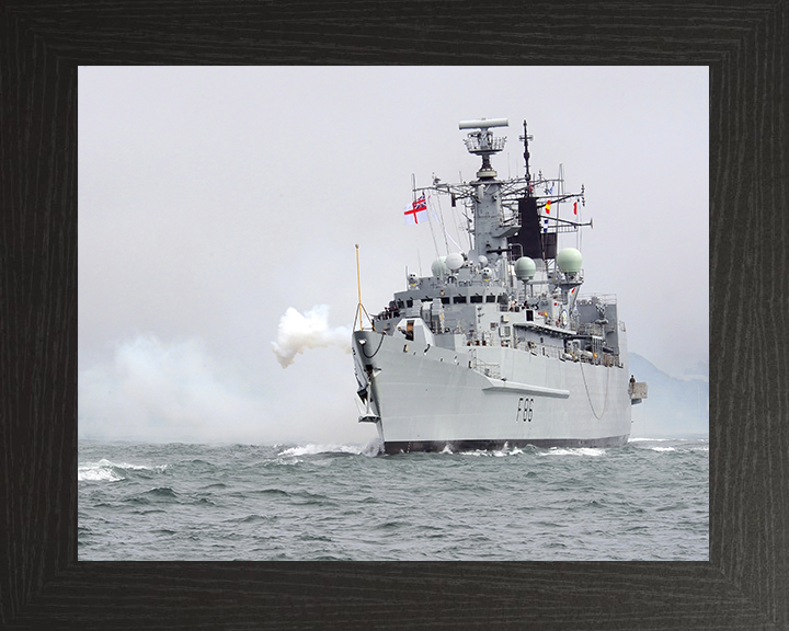 HMS Campbeltown (F86) Royal Navy Type 22 Frigate Gun Salute Photo Print Wall Art Decor Posters, Prints, & Visual Artwork Hampshire Prints 10 x 8 Black Frame No