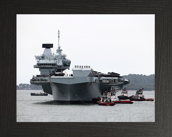 HMS Prince of Wales (R09) Photo Print - Enters Singapore 2025 - Royal Navy Queen Elizabeth Class Aircraft Carrier Hampshire Prints 10 x 8 Black Frame No