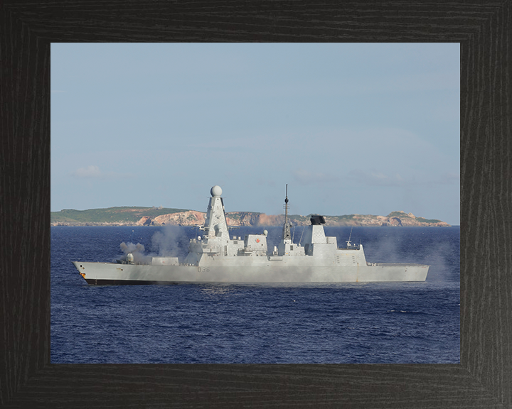 HMS Defender (D36) Royal Navy Type 45 Destroyer Gunnery Exercise Photo Print Wall Art Decor Posters, Prints, & Visual Artwork Hampshire Prints 10 x 8 Black Frame No