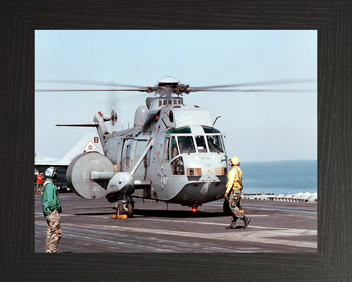 Sea King Helicopter on the Flight Deck of US Carrier Photo Print - Royal Navy Aircraft Hampshire Prints 10 x 8 Black Frame No