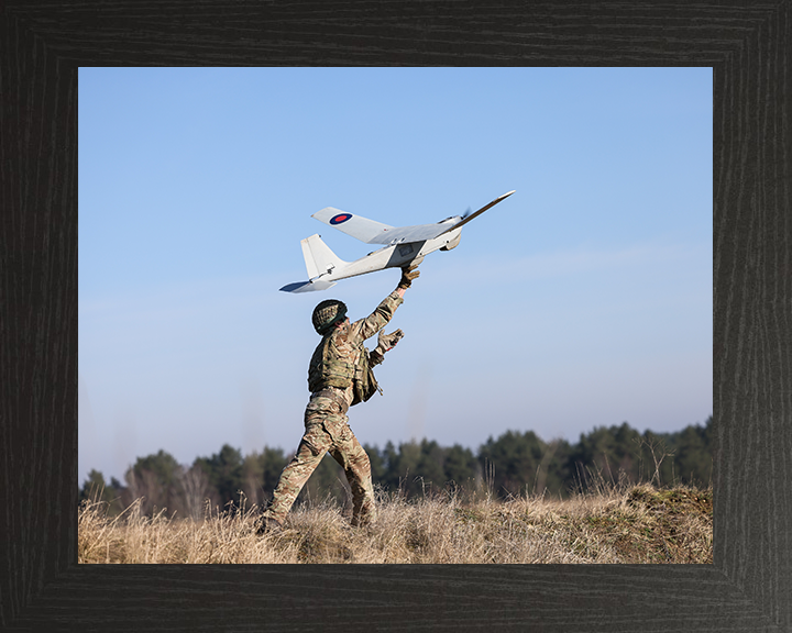 Soldier launches the PUMA UAS Photo Print - British Army Hampshire Prints 10 x 8 Black Frame No