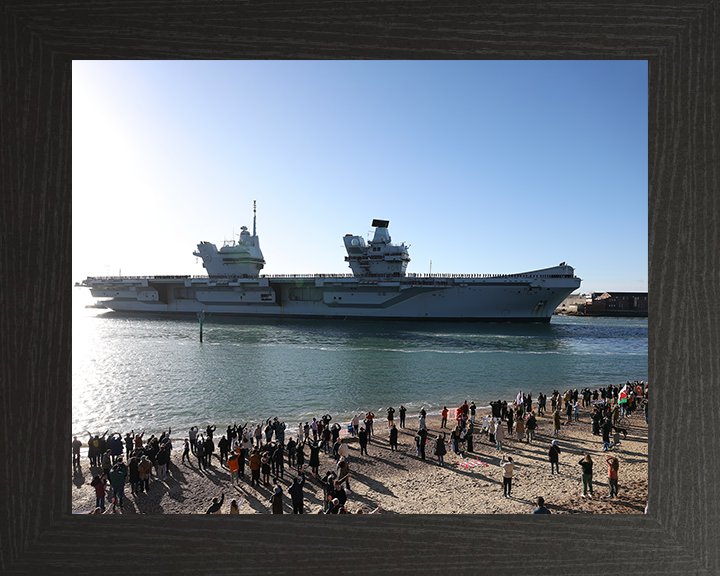 HMS Prince of Wales (R09) Photo Print - Old Portsmouth 2025 - Royal Navy Queen Elizabeth Class Aircraft Carrier Posters, Prints, & Visual Artwork Hampshire Prints 10 x 8 Black Frame No