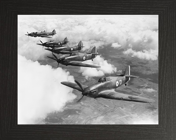 RAF Hurricane Mark Is in Formation Photo Print - Royal Air Force Aircraft Hampshire Prints 10 x 8 Black Frame No