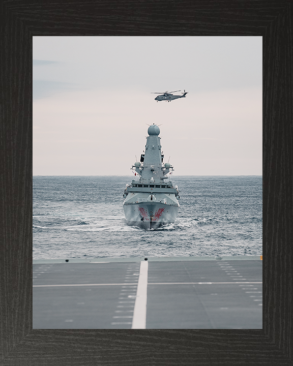 HMS Dragon (D35) Royal Navy Type 45 Destroyer From a Flight Deck Photo Print Wall Art Decor Posters, Prints, & Visual Artwork Hampshire Prints 10 x 8 Black Frame No