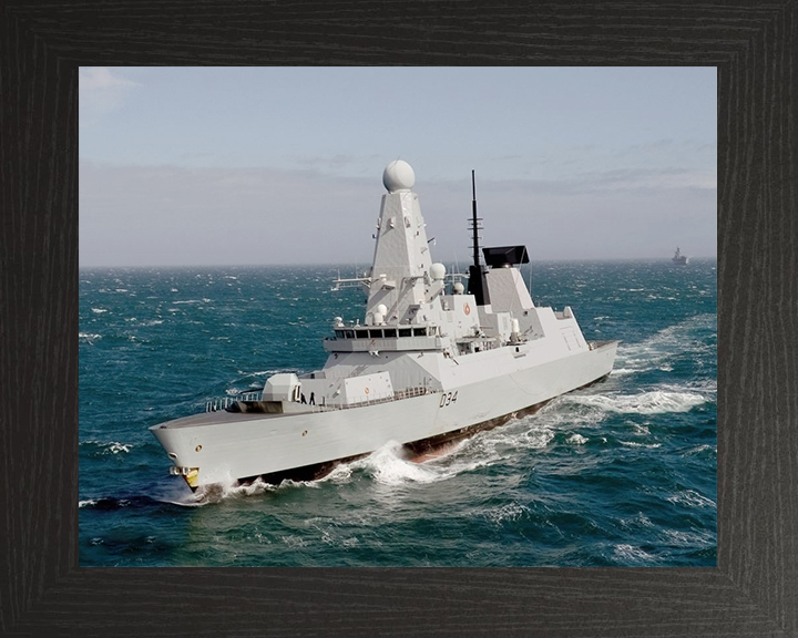 HMS Diamond (D34) Royal Navy Type 45 Destroyer At Sea Port Bow View Photo Print Wall Art Decor Posters, Prints, & Visual Artwork Hampshire Prints 10 x 8 Black Frame No