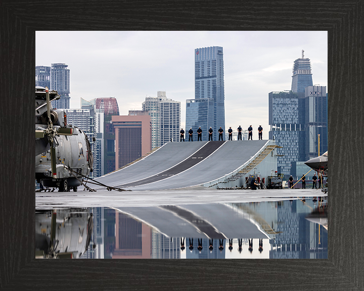 HMS Prince of Wales (R09) Photo Print - Singapore 2025 - Royal Navy Queen Elizabeth Class Aircraft Carrier Hampshire Prints 10 x 8 Black Frame No