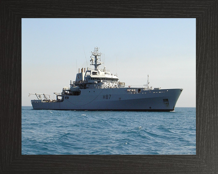 HMS Echo (H87) Royal Navy Echo Class Survey Vessel Starboard Beam View Photo Print Wall Art Decor Posters, Prints, & Visual Artwork Hampshire Prints 10 x 8 Black Frame No