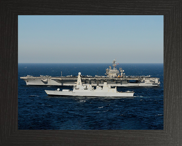 HMS Daring (D32) Royal Navy Type 45 Destroyer With USS Carl Vinson Photo Print Wall Art Decor Posters, Prints, & Visual Artwork Hampshire Prints 10 x 8 Black Frame No