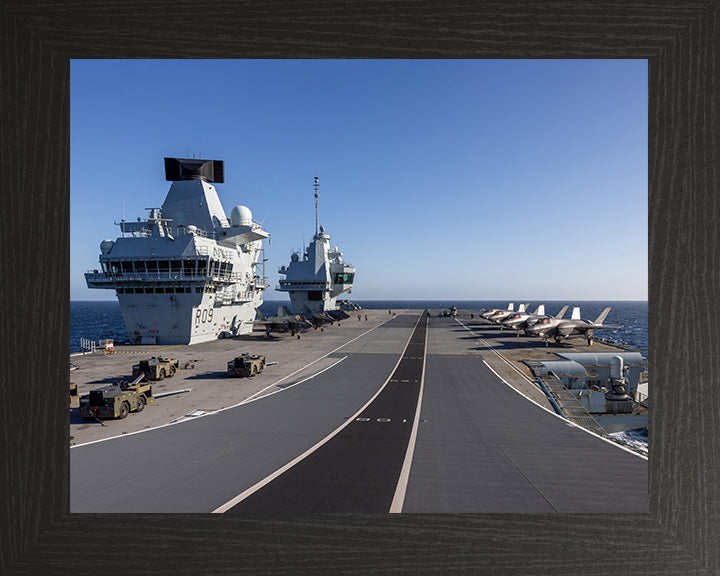 HMS Prince of Wales (R09) Photo Print - Flight Deck - Royal Navy Queen Elizabeth Class Aircraft Carrier Hampshire Prints 10 x 8 Black Frame No