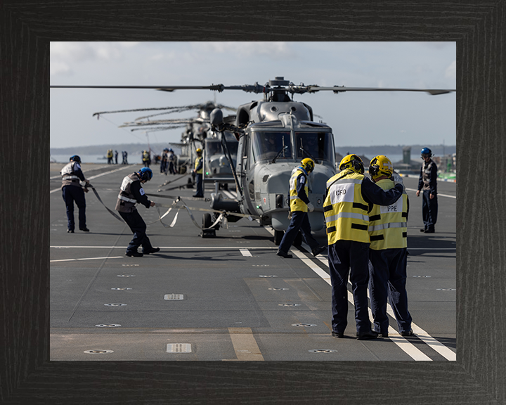 Helicopter Embark HMS Prince of Wales 2025 Photo Print - Royal Navy Aircraft Hampshire Prints 10 x 8 Black Frame No