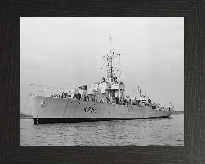 HMS Ballinderry (K255) Photo Print - At Anchor 1943 - Royal Navy River Class Frigate Hampshire Prints 10 x 8 Black Frame No