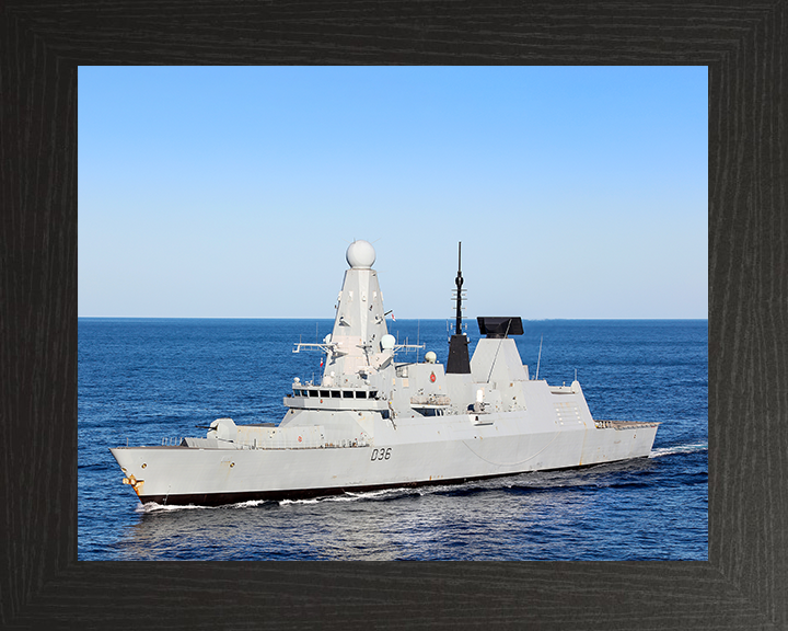HMS Defender (D36) Royal Navy Type 45 Destroyer High Port Side View Photo Print Wall Art Decor Posters, Prints, & Visual Artwork Hampshire Prints 10 x 8 Black Frame No