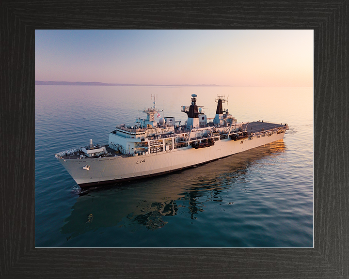 HMS Albion (L14) Royal Navy Albion Class Amphibious Ship At Sunset Photo Print Wall Art Naval Decor Posters, Prints, & Visual Artwork Hampshire Prints 10 x 8 Black Frame No