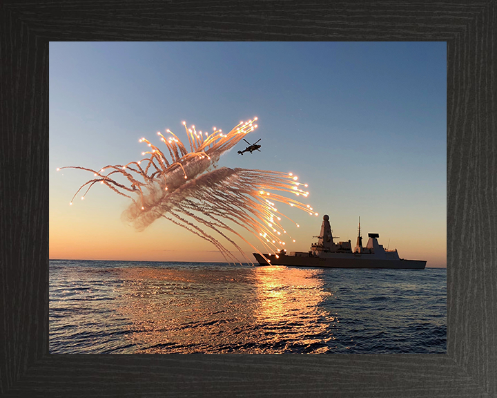 HMS Diamond (D34) Royal Navy Type 45 Destroyer With Flares 2018 Photo Print Wall Art Decor Posters, Prints, & Visual Artwork Hampshire Prints 10 x 8 Black Frame No