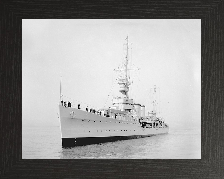 HMS Despatch (D30) Photo Print - Port Bow View - Royal Navy Danae Class Cruiser Hampshire Prints 10 x 8 Black Frame No