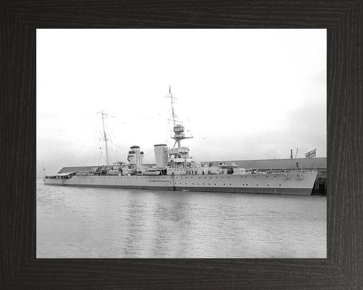 HMS Raleigh (1919) Photo Print - Alongside 1921 - Royal Navy Hawkins Class Cruiser Hampshire Prints 10 x 8 Black Frame No
