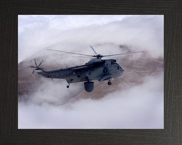 Sea King MK7 Helicopter Flying Over Oman 2005 Photo Print - Royal Navy Aircraft Posters, Prints, & Visual Artwork Hampshire Prints 10 x 8 Black Frame No
