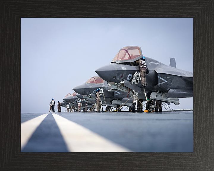F-35 Lightening Jets preparing for Taking Off 2025 Photo Print - Royal Navy Aircraft Hampshire Prints 10 x 8 Black Frame No