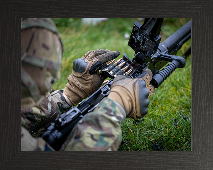 British Army Reserve Trooper Loads a GPMG Photo Print Wall Art Military Decor Poster Posters, Prints, & Visual Artwork Hampshire Prints 10 x 8 Black Frame No