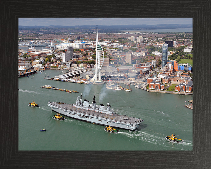HMS Illustrious (R06) Photo Print - Portsmouth Return 2011 - Royal Navy Invincible Class Aircraft Carrier Hampshire Prints 10 x 8 Black Frame No