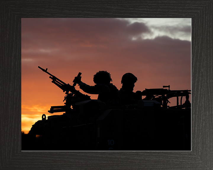RAF Regiment with a Foxhound Vehicle at Sunset Photo Print Royal Air Force Wall Art Military Decor Posters, Prints, & Visual Artwork Hampshire Prints 10 x 8 Black Frame No