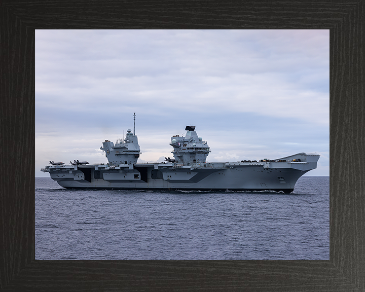 HMS Prince of Wales (R09) Photo Print - Underway Sea 2024 - Royal Navy Queen Elizabeth Class Aircraft Carrier Hampshire Prints 10 x 8 Black Frame No