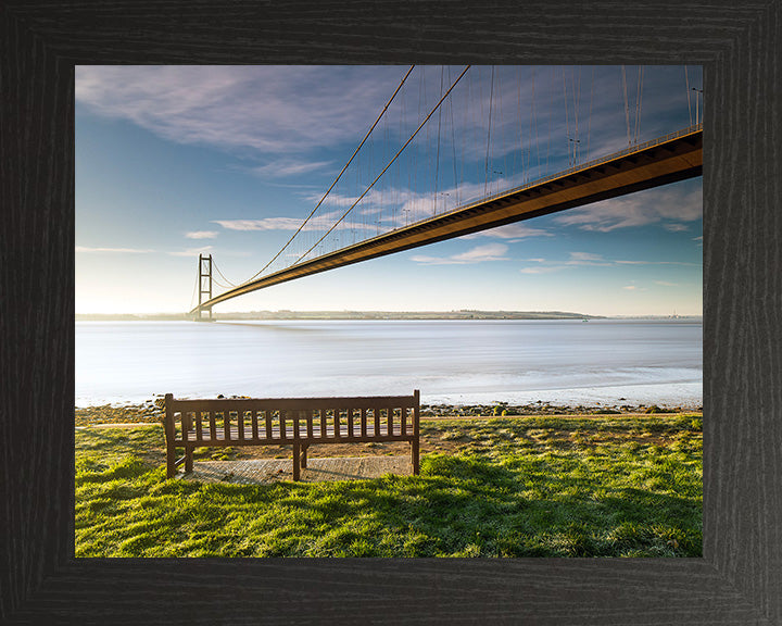 An empty bench and The Humber Bridge Yorkshire Photo Print - Canvas - Framed Photo Print - Hampshire Prints