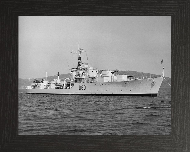 HMS Sluys (D60) Photo Print - At a Buoy 1949 - Royal Navy Battle Class Destroyer Posters, Prints, & Visual Artwork Hampshire Prints 10 x 8 Black Frame No