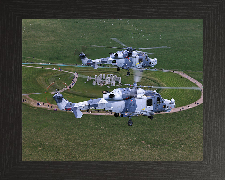 Wildcat Helicopters Over Stonehenge Photo Print - Royal Navy Aircraft Hampshire Prints 10 x 8 Black Frame No