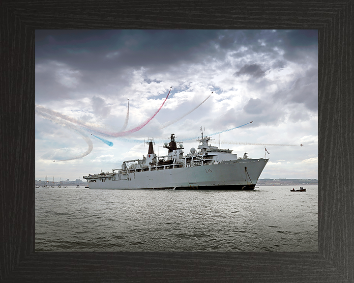 HMS Bulwark (L15) Royal Navy Albion Class Amphibious Ship With Red arrows Photo Print Wall Art Decor Posters, Prints, & Visual Artwork Hampshire Prints 10 x 8 Black Frame No