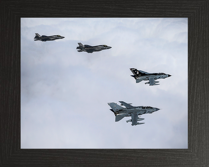 Two RAF Tornado GR4’s with US F35-B’s Photo Print - Royal Air Force Aircraft Hampshire Prints 10 x 8 Black Frame No