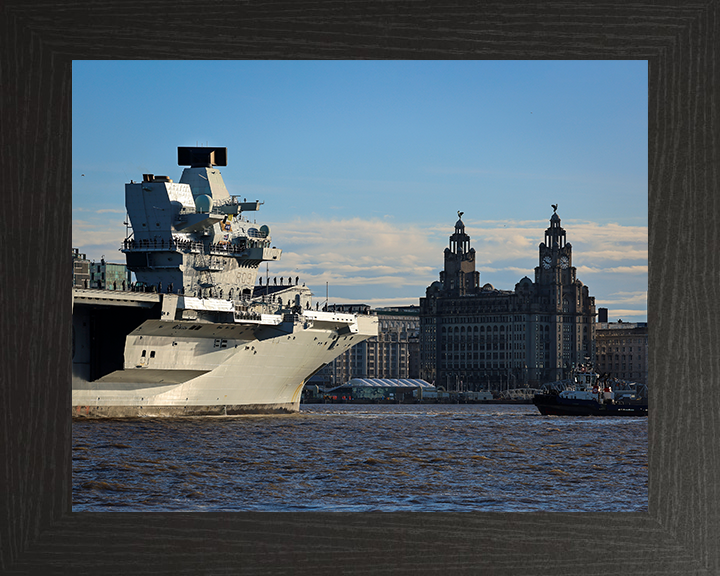 HMS Prince of Wales (R09) Photo Print - Liverpool - Royal Navy Queen Elizabeth Class Aircraft Carrier Hampshire Prints 10 x 8 Black Frame No