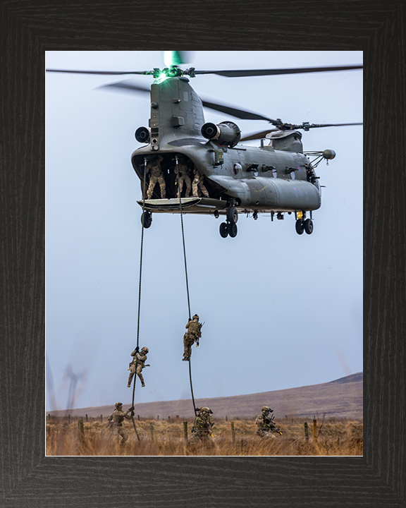 Royal Marines Commandos Fast Rope from a Chinook Photo Print 42 Commando Wall Art Military Decor Posters, Prints, & Visual Artwork Hampshire Prints 10 x 8 Black Frame No