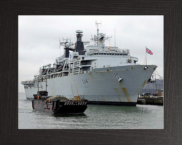 HMS Albion (L14) Royal Navy Albion Class Amphibious Ship With Landing Craft Photo Print Wall Art Naval Decor Posters, Prints, & Visual Artwork Hampshire Prints 10 x 8 Black Frame No
