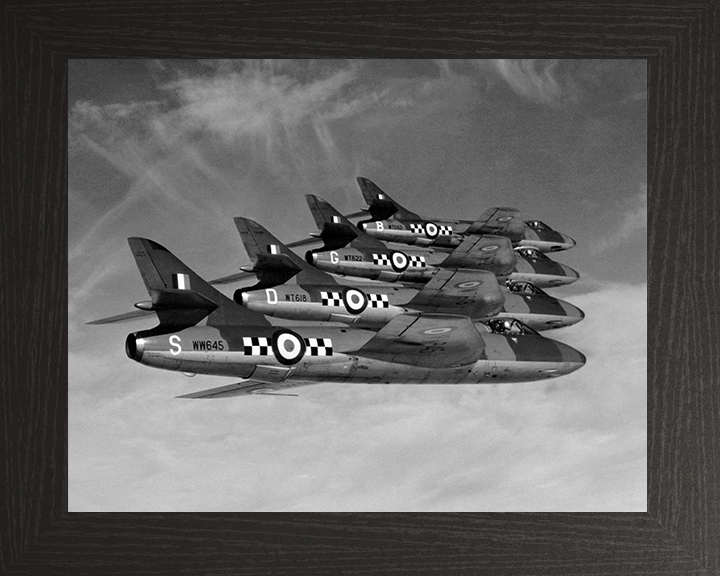 Four RAF Hawker Hunters in Formation Photo Print - Royal Air Force Aircraft Hampshire Prints 10 x 8 Black Frame No