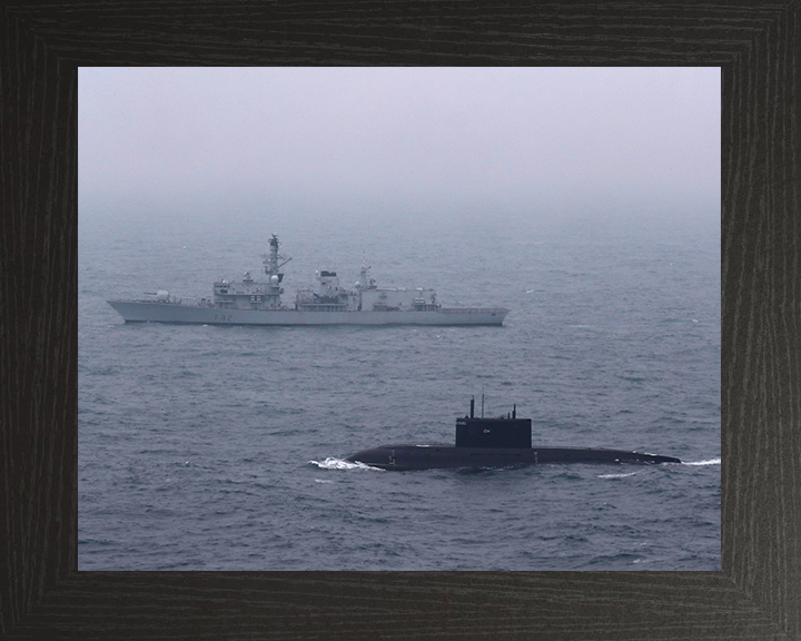 HMS Sutherland (F81) Photo Print - With Russian Submarine - Royal Navy Type 23 Frigate Hampshire Prints 10 x 8 Black Frame No