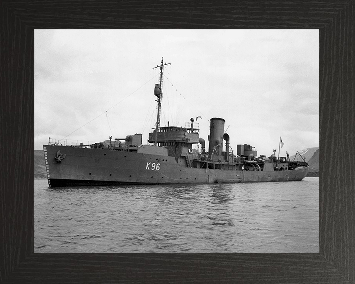 HMS Aubrietia (K96) Photo Print - Port Side View 1941 - Royal Navy Flower Class Corvette Hampshire Prints 10 x 8 Black Frame No