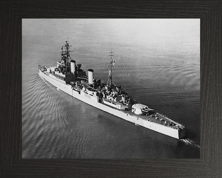 HMS Uganda (66) Photo Print - At Sea 1944 - Royal Navy Fiji Class Light Cruiser Posters, Prints, & Visual Artwork Hampshire Prints 10 x 8 Black Frame No