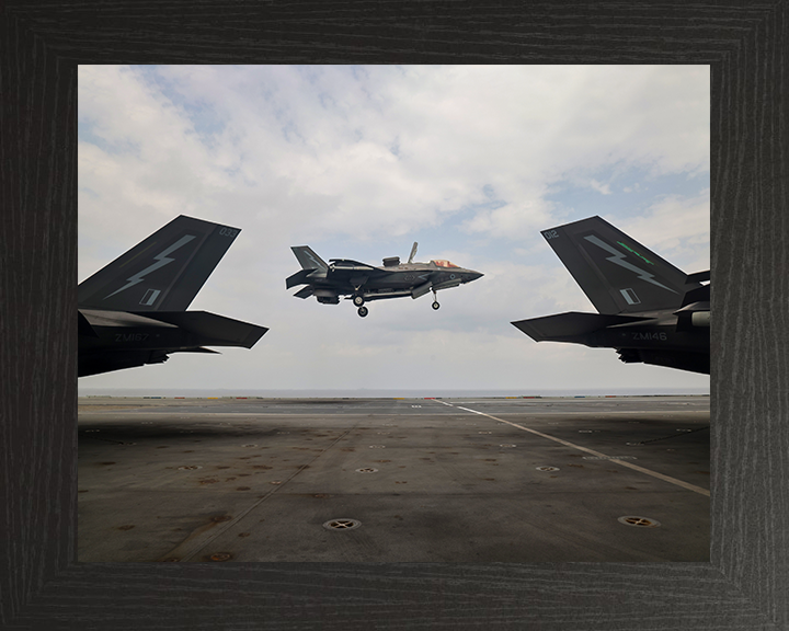 F-35B Lighting Jet Landing above a Flight Deck 2025 Photo Print - Royal Navy Aircraft Posters, Prints, & Visual Artwork Hampshire Prints 10 x 8 Black Frame No