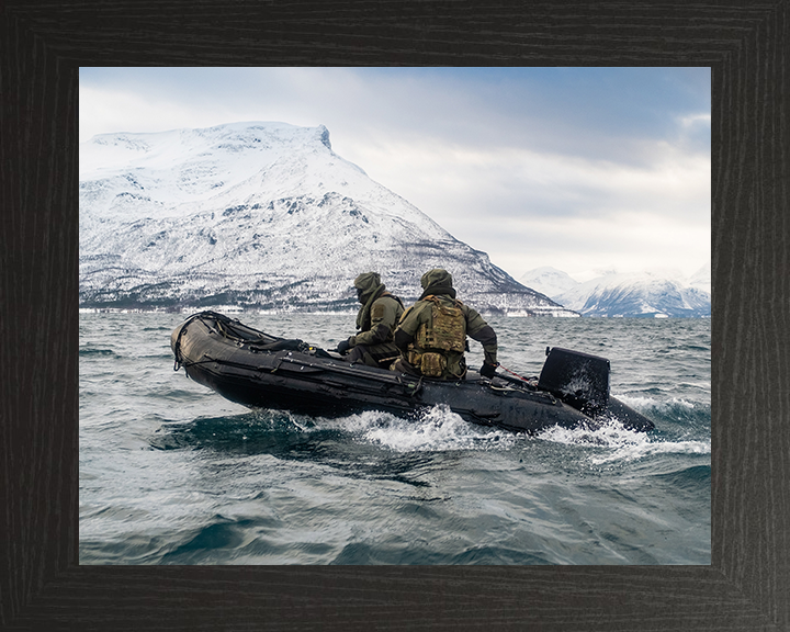 Royal Marines on a rigid inflatable boat Photo Print - 30 Commando Hampshire Prints 10 x 8 Black Frame No