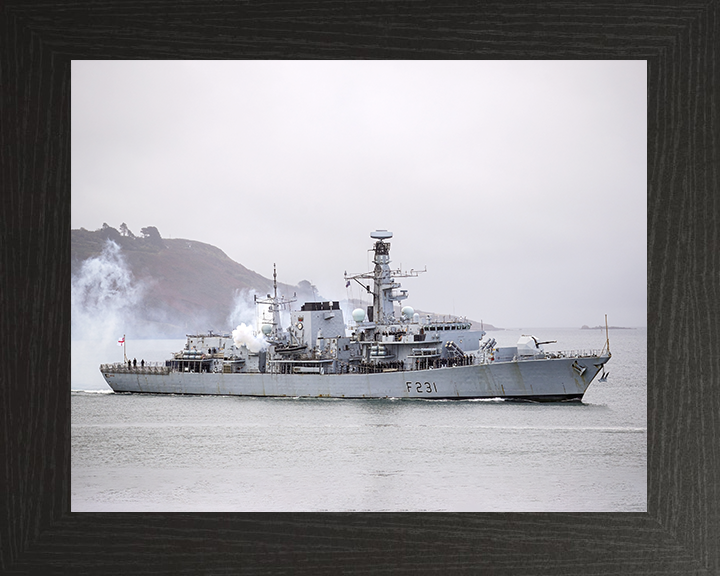 HMS Argyll (F231) Royal Navy Type 23 Frigate Firing Photo Print Wall Art Decor Posters, Prints, & Visual Artwork Hampshire Prints 10 x 8 Black Frame No