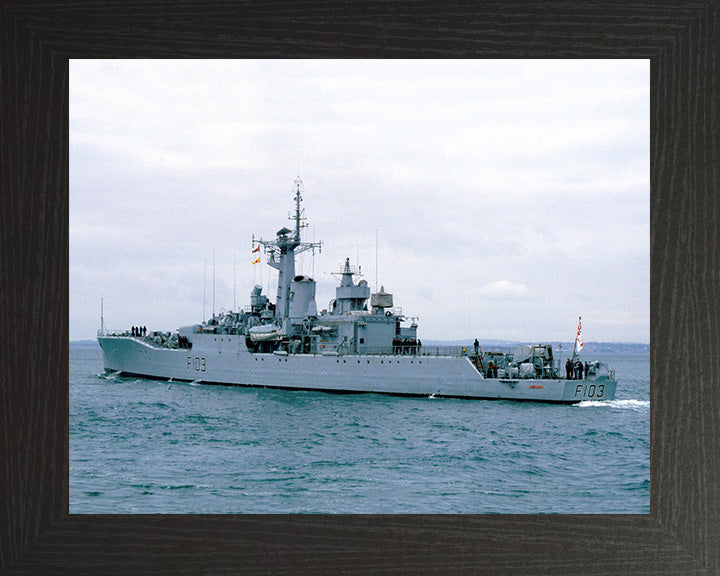 HMS Lowestoft (F103) Photo Print - Port Side View - Royal Navy Rothesay Class Frigate Hampshire Prints 10 x 8 Black Frame No