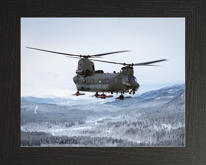 RAF Chinook Helicopter With Wheel Skis Photo Print Royal Air Force Aircraft Wall Art Aviation Decor Posters, Prints, & Visual Artwork Hampshire Prints 10 x 8 Black Frame No