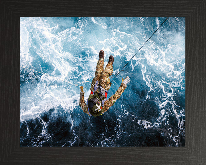Merlin Helicopter Crewman being Winched Photo Print - Royal Navy Hampshire Prints 10 x 8 Black Frame No