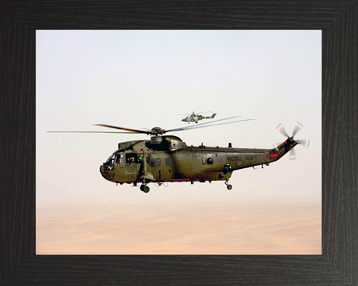 Sea King Mk4 Helicopter With British Army Lynx 2011 Photo Print - Royal Navy Aircraft Posters, Prints, & Visual Artwork Hampshire Prints 10 x 8 Black Frame No