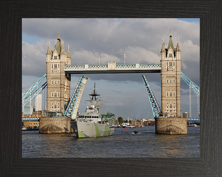 HMS Severn (P282) Photo Print - Tower Bridge - Royal Navy River Class Patrol Vessel Hampshire Prints 10 x 8 Black Frame No