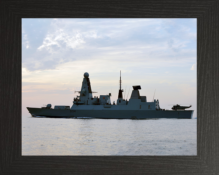 HMS Diamond (D34) Royal Navy Type 45 Destroyer Port Side Silhouette 2012 Photo Print Wall Art Decor Posters, Prints, & Visual Artwork Hampshire Prints 10 x 8 Black Frame No
