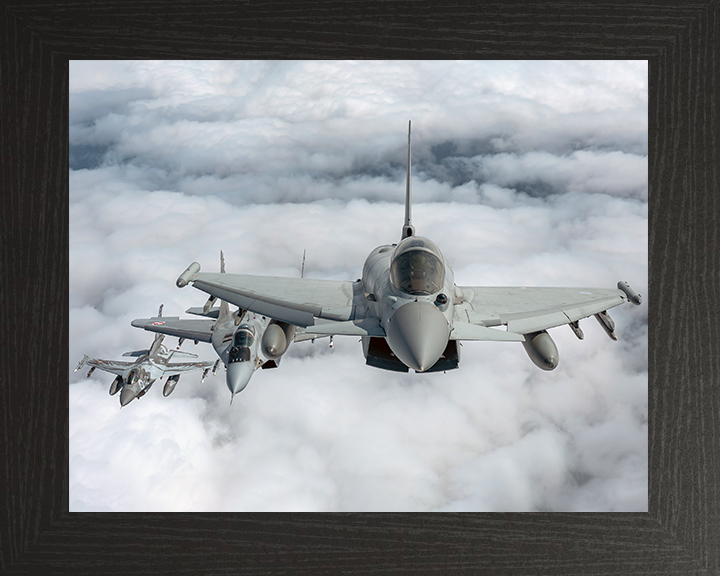 RAF Typhoon an F-16 and MiG-29 Jets Photo Print - Royal Air Force Aircraft Hampshire Prints 10 x 8 Black Frame No
