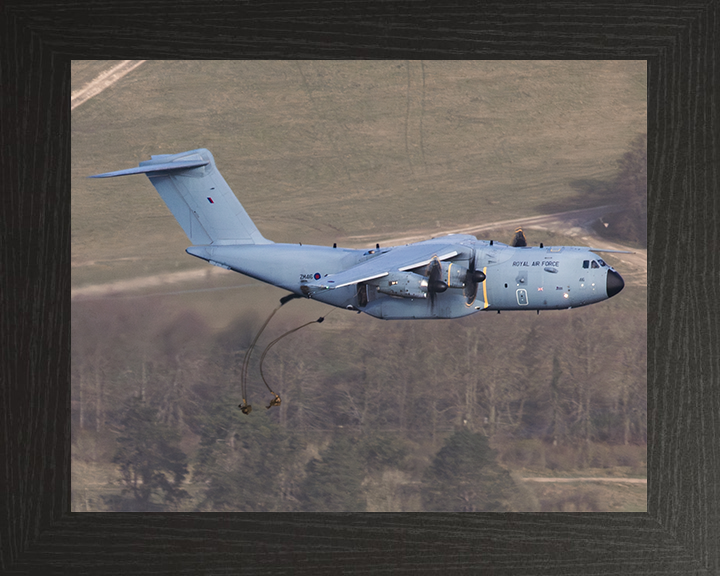 RAF A400M Atlas Dropping Parachute Regiment Soldiers Photo Print Royal Air Force Aircraft Wall Art Posters, Prints, & Visual Artwork Hampshire Prints 10 x 8 Black Frame No